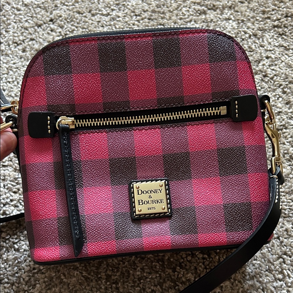 Like New Dooney & Bourke Red and Black Checkered Crossbody Bag